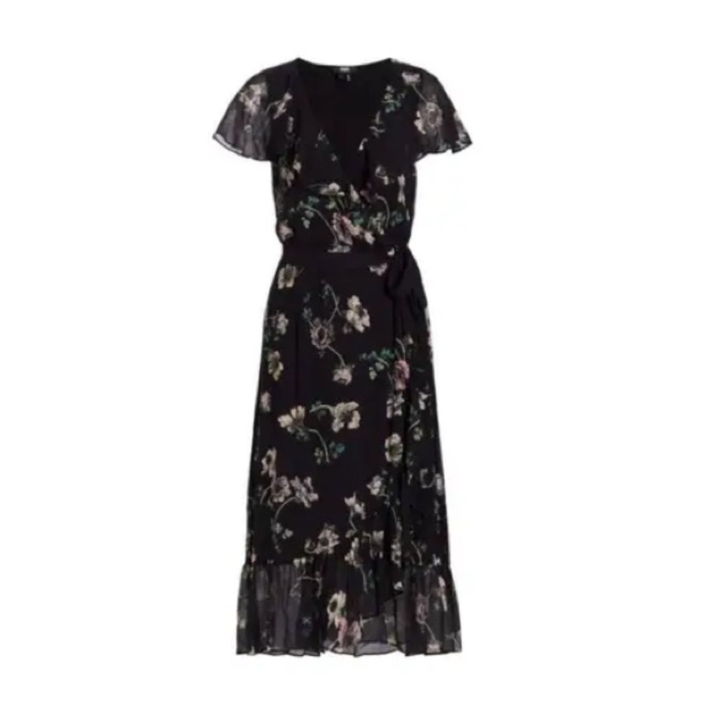 PAIGE Palisades Silk Midi Dress Multi Black Size XS - Picture 2 of 7